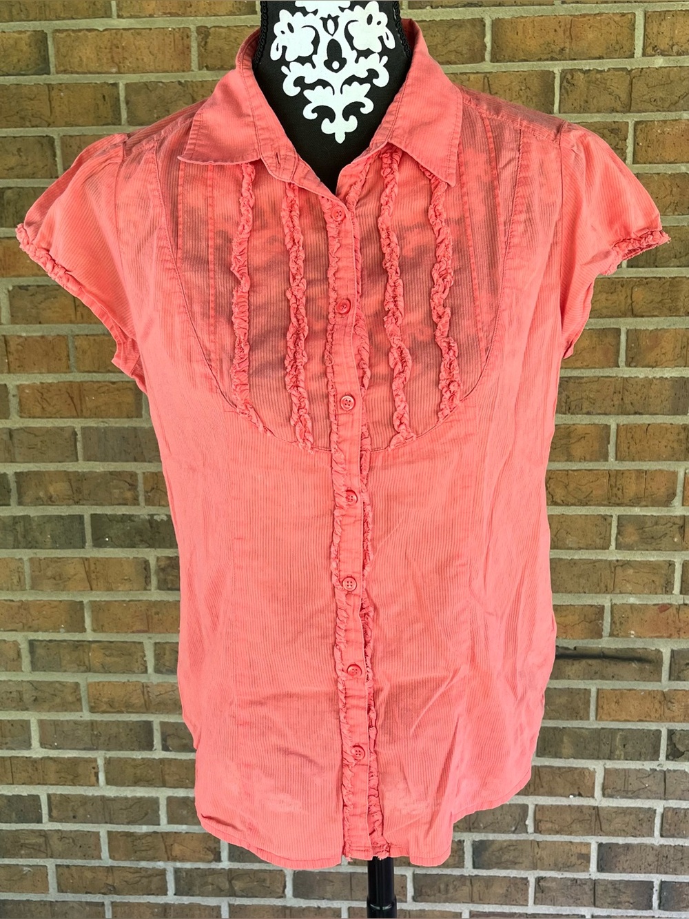 2000's Y2K Faded Glory Coral Pink Cotton Button Up Fairy Cottage Women's Medium